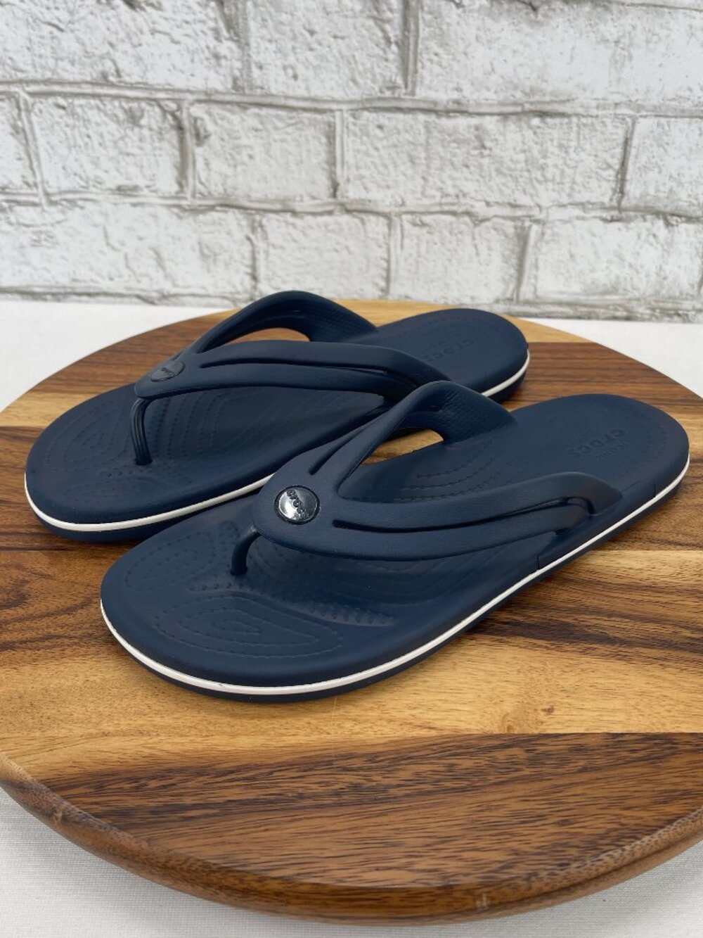 Crocs Crocband Flip Womens Sz. 10 Navy Blue White Flip Flop Thong Sandals